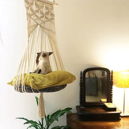 Bohemian Cat Swing Pet Bed with Handmade Lace Design